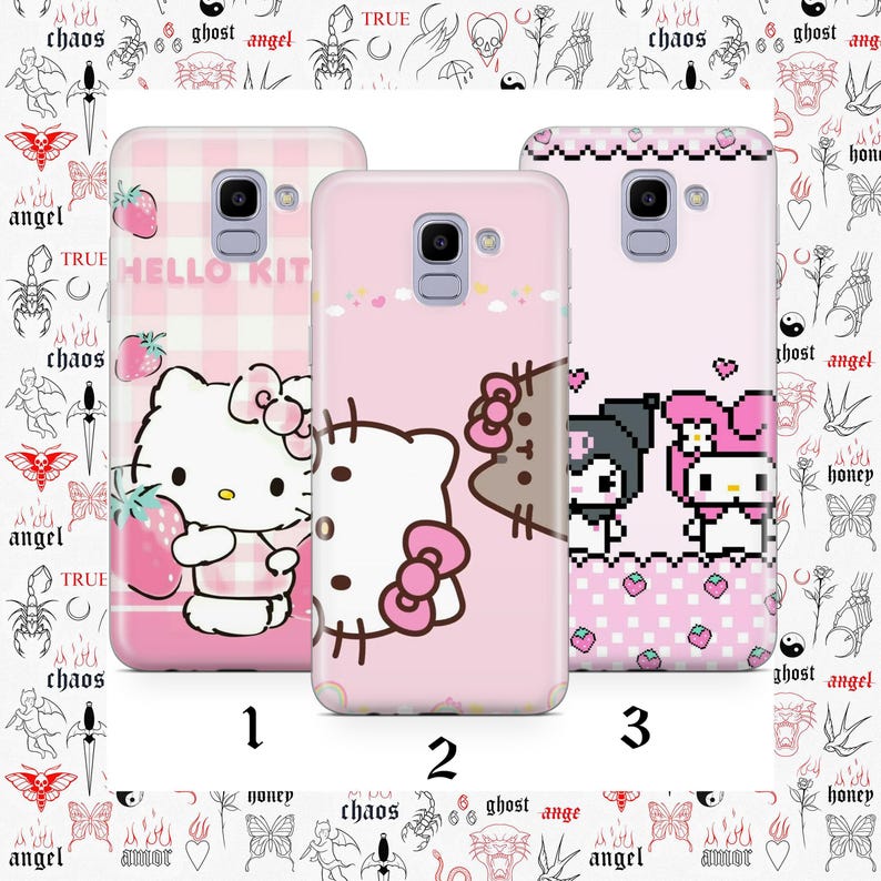Hello Kitty KK8 Phone Case Cover For Samsung Galaxy A3 A5 A6 A7 A8 J3 J5 J6 J7 Models Japan Japanese Kitty White Cartoon Character Kitten image 1