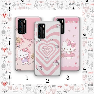 ハローキティ KK3 携帯ケース カバー Huawei P9 P10 P20 P30 P40 Lite PRO Plus LG G5 G6 モデル用 日本製 キティ 白 漫画キャラクター 猫 画像 1