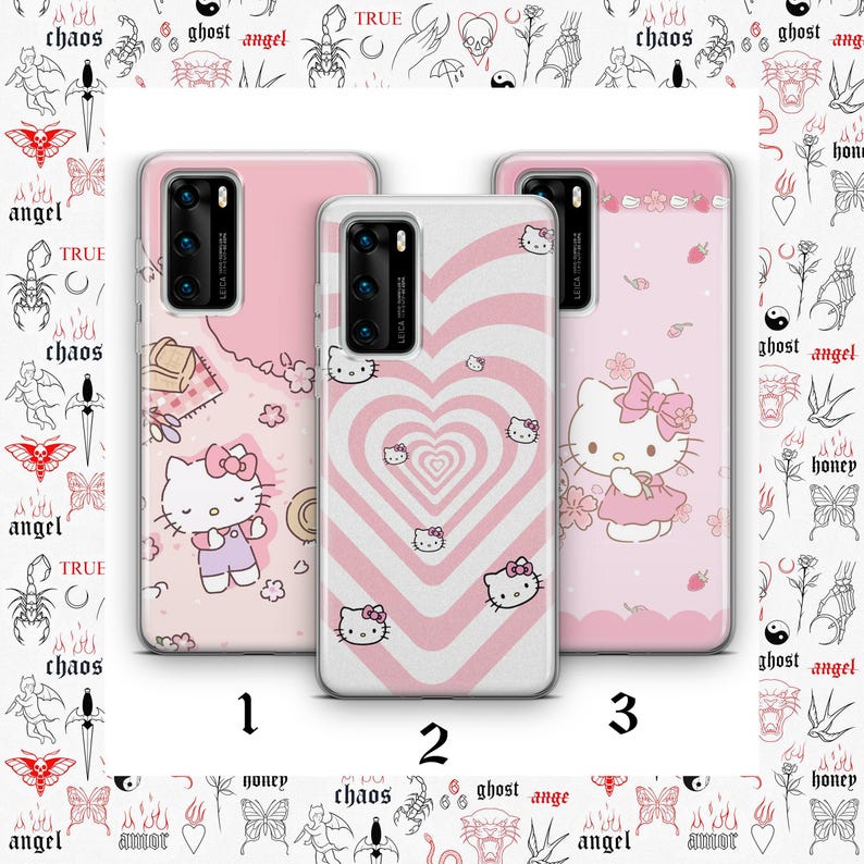 ハローキティ KK3 携帯ケース カバー Huawei P9 P10 P20 P30 P40 Lite PRO Plus LG G5 G6 モデル用 日本製 キティ 白 漫画キャラクター 猫 画像 1