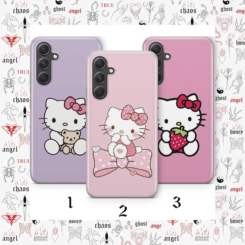 Funda de Hello Kitty KK1 para Samsung A14, A15, A16, A17, A25, A26, A33, A34, A35, A36, A53, A54, A55, A56, A72, A73 y más modelos, Japón, Kitty, blanco imagen 1