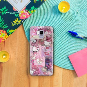 Funda de Hello Kitty KK6 para Samsung Galaxy A3, A5, A6, A7, A8, J3, J5, J6 y J7, diseño japonés de gatito blanco. imagen 3