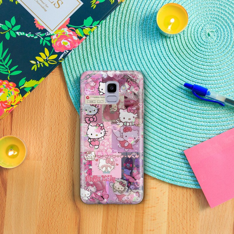 Funda de Hello Kitty KK6 para Samsung Galaxy A3, A5, A6, A7, A8, J3, J5, J6 y J7, diseño japonés de gatito blanco. imagen 3