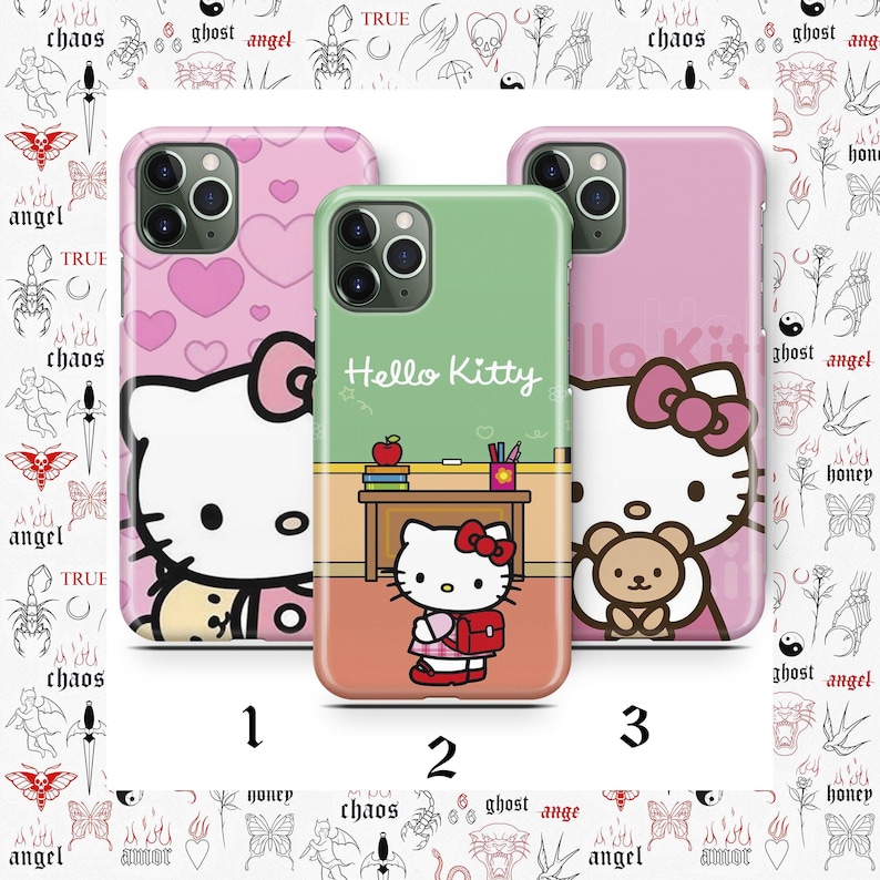 Funda de teléfono Hello Kitty KK7 para Apple iPhone 11, 12, 13, 14, 15, 16 y 17 Air PRO Plus Mini Max, diseño japonés de gatito blanco con dibujos animados imagen 1