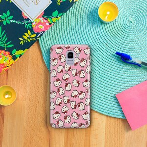 Funda de Hello Kitty KK6 para Samsung Galaxy A3, A5, A6, A7, A8, J3, J5, J6 y J7, diseño japonés de gatito blanco. imagen 7