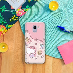 Funda de teléfono Hello Kitty KK3 para Samsung Galaxy A3, A5, A6, A7, A8, J3, J5, J6 y J7, diseño japonés de gatito blanco de dibujos animados. imagen 3