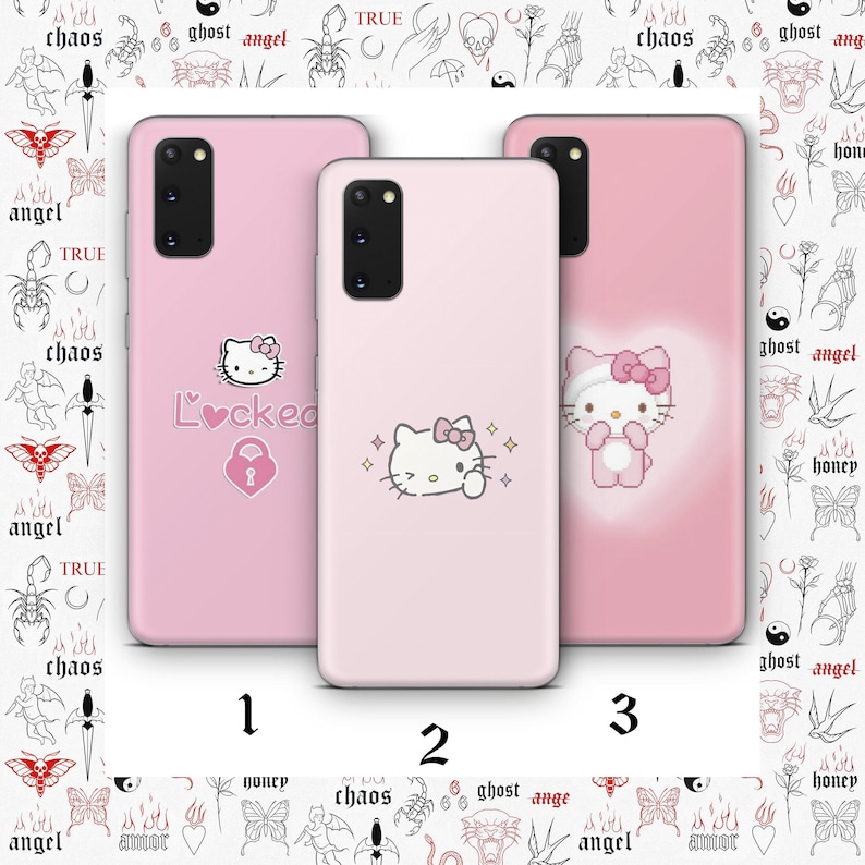 ハローキティ KK5 携帯ケース Samsung Galaxy S20 S21 S22 S23 S24 S25 FE Plus Ultra Edge用 日本製 キティちゃん 白 漫画キャラクター 画像 1