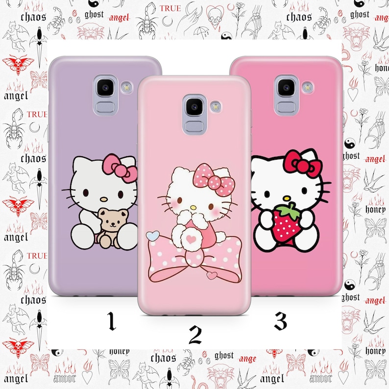 Hello Kitty KK1 Phone Case Cover For Samsung Galaxy A3 A5 A6 A7 A8 J3 J5 J6 J7 Models Japan Japanese Kitty White Cartoon Character Kitten image 1