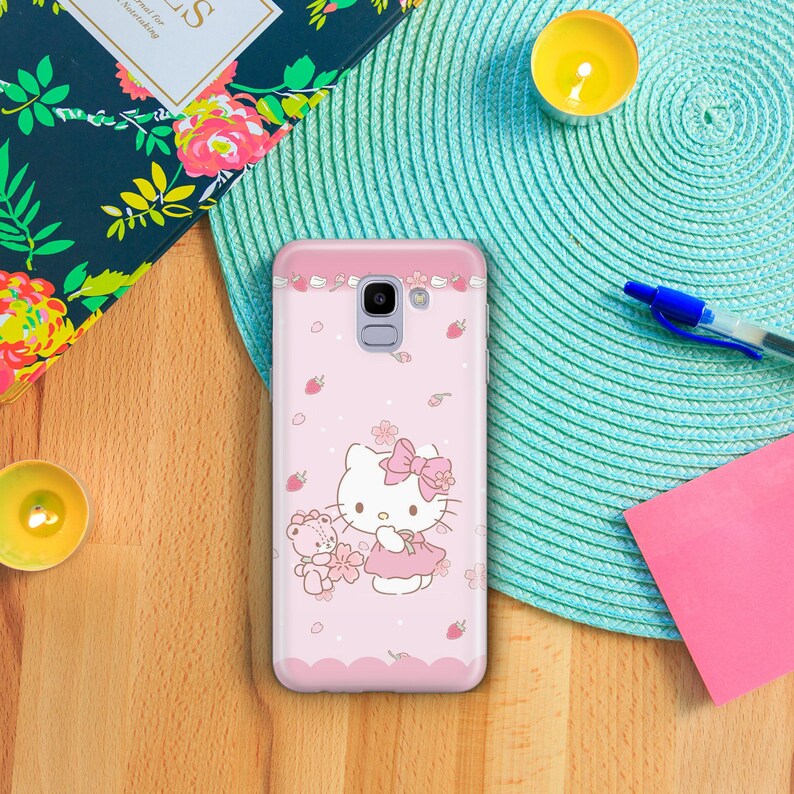 Funda de teléfono Hello Kitty KK3 para Samsung Galaxy A3, A5, A6, A7, A8, J3, J5, J6 y J7, diseño japonés de gatito blanco de dibujos animados. imagen 7