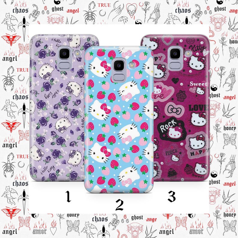 Hello Kitty KK2 Telefoon Case Cover Voor Samsung Galaxy A3 A5 A6 A7 A8 J3 J5 J6 J7 Modellen Japan Japanse Kitty Witte Stripfiguur Kitten afbeelding 1