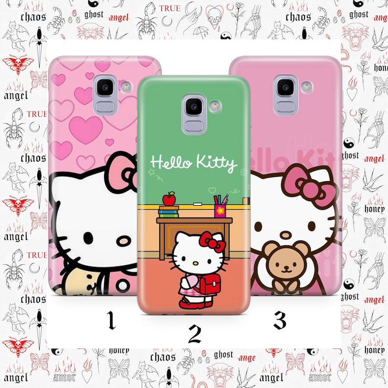 Hello Kitty KK7 Phone Case Cover For Samsung Galaxy A3 A5 A6 A7 A8 J3 J5 J6 J7 Models Japan Japanese Kitty White Cartoon Character Kitten image 1
