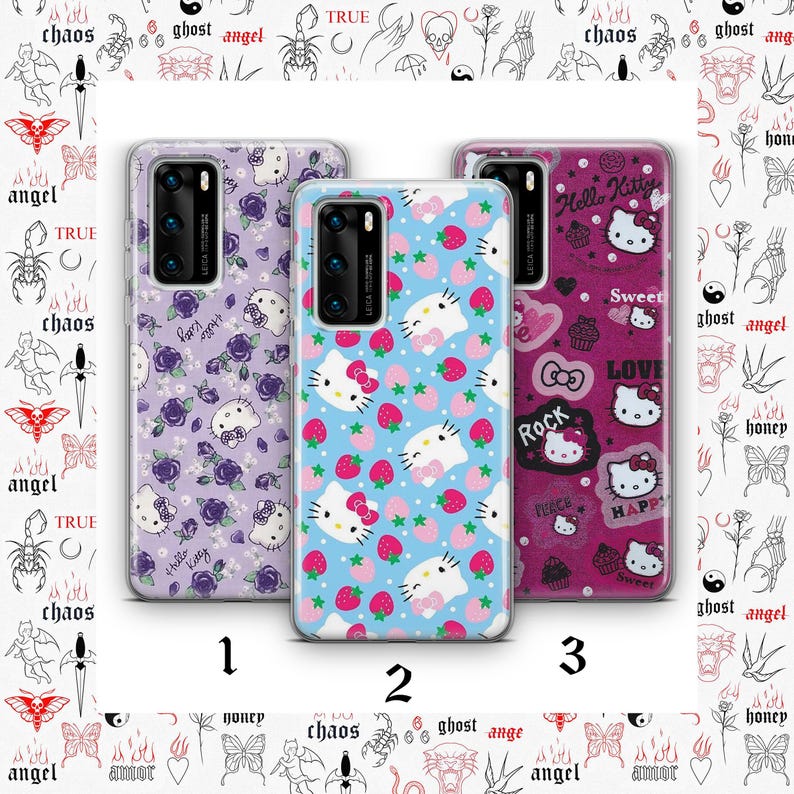 Hello Kitty KK2 Handytasche Hülle Für Huawei P9 P10 P20 P30 P40 Lite PRO Plus LG G5 G6 Modell Japan Japanische Kitty Weiß Cartoon Charakter Katze Bild 1