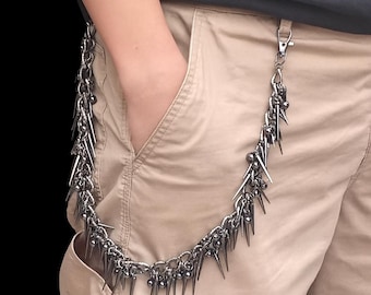 Cadena para billetera de motociclista negra • Cadena para pantalones con remaches de punk rock • Llavero gótico de heavy metal hip hop para hombres y mujeres