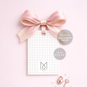 May include: A white grid-lined card with a pink satin bow. The card is 2.5 x 3.5 inches and has a logo that says "SOFT LIGHT". The image also includes text that says "HIGH QUALITY 5000 x 4000 PX 300 DPI".