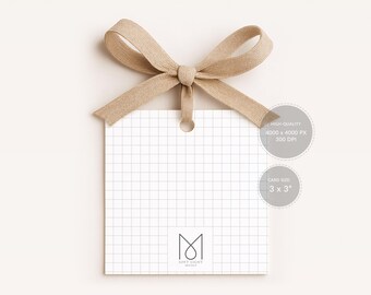 Linen Ribbon Gift Tag Mockup, Square Hanging Card for Packaging, Minimal PSD Smart Object Template, Clean Background