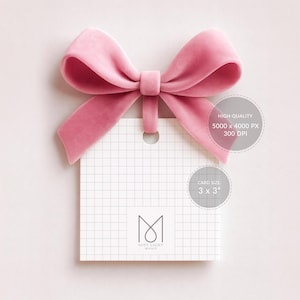 May include: A soft pink velvet bow is positioned above a white card with a grid pattern. The card has a circular hole at the top and the text "SOFT LIGHT" and a logo. The card size is 3 x 3 inches.