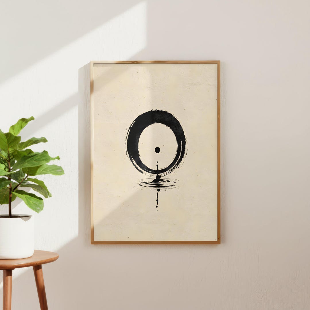 Japandi Zen Enso Circle With Water Drop Minimal Ink Art - Etsy