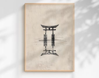 Japanisches Torii Tor, Kunstdruck, Poster Zen Ink, Japandi Wanddekor
