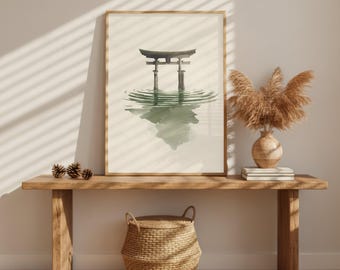 Japandi Torii Tor Kunstdruck, Zen-Wanddekoration, minimales japanisches Plakat