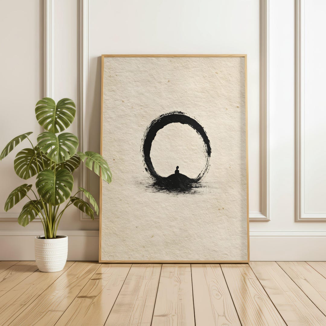 Japandi Zen Enso Circle With Meditating Figure Minimal Ink Art - Etsy
