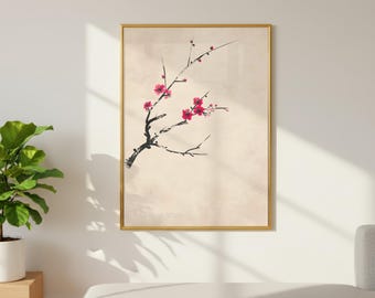 Sumi-e Sakura-kunstprint • Japandi-bloemposter • Minimalistisch zen-muurdecoratie