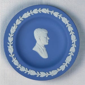 Wedgwood Jasperware JFK Dish John F Kennedy Blue Trinket Saucer Vintage