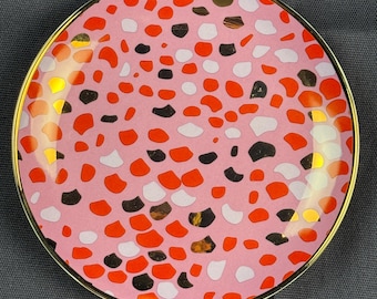 Sophistiplate Terrazzo Dessert Plate 6” Pink Red Gold Rim Modern Appetizer Plate Dishwasher Safe