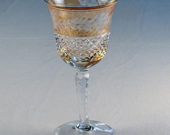 Ebeling & Reuss Marchioness Claret Wine Glass Topaz Cut to Clear Crystal 7.25” Vintage Stemware