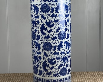 Ballard Designs Chinoiserie Porcelain Umbrella Stand – Blue White Floral Floor Vase