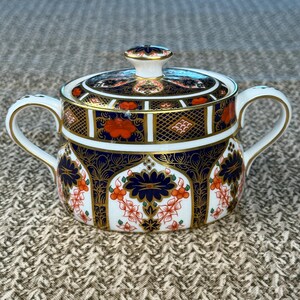 Royal Crown Derby Old Imari Covered Sugar Bowl — Bone China, Cobalt Blue & Gilt, England