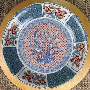 Japanese Imari Style Serving Bowl — Blue Red Gold Floral, Large Porcelain Centerpiece, 11.5"