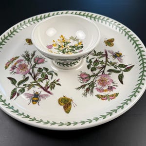 Portmeirion Botanic Garden Chip and Dip Set, Dog Rose and Polygala Chamaebuxus, Vintage Entertaining