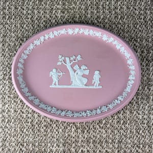 Wedgwood Pink Jasperware Tray Cupid & Psyche 10” Rectangular Platter Vintage England
