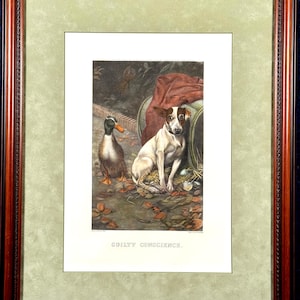19th Century Mezzotint “Guilty Conscience” Richard Josey, Victorian Dog Duck Wall Art