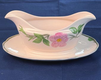 Franciscan Desert Rose Gravy Boat with Underplate – Made in England Pink Floral Serving Dish