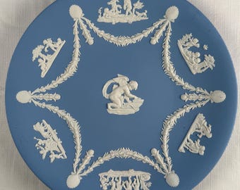 Wedgwood Blue Jasperware Collector Plate Cupid Cherub 8.75” Wedgwood Society England