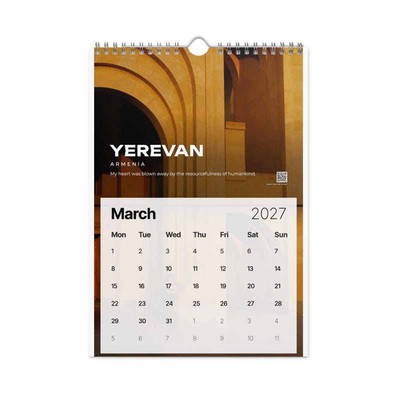 2027 Travel Photography Wall Calendar, 12 Places in Asia & Europe, Monthly QR Code Travel Stories, Gift for Travel Lovers