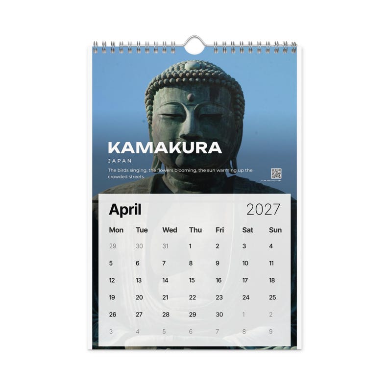 2027 Travel Photography Wall Calendar, 12 Places in Asia & Europe, Monthly QR Code Travel Stories, Gift for Travel Lovers