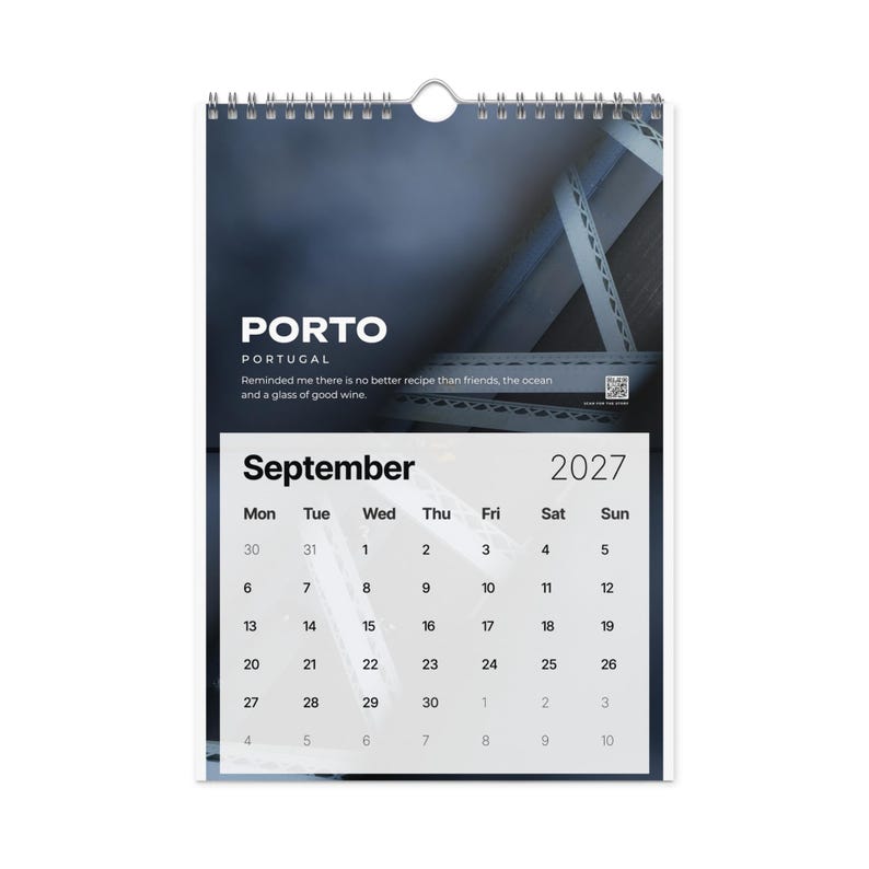 2027 Travel Photography Wall Calendar, 12 Places in Asia & Europe, Monthly QR Code Travel Stories, Gift for Travel Lovers