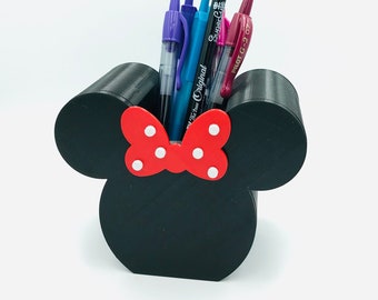 SMALL Minnie Mouse 3D Printed Disney Pen, Pencil, Paint Brush Holder desk, work, office, dorm, Makeup Brush Holder vanity, tiered tray decor