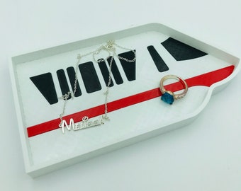 Large Monorail Jewelry and Trinket Tray to hold rings, necklaces, bracelets, earrings, pins, etc. on vanity