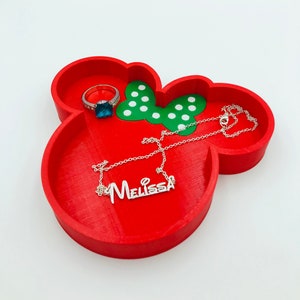 Christmas Minnie Mouse Holiday Jewelry and Trinket Tray to hold rings, necklaces, bracelets, earrings, pins, candy, etc. on vanity