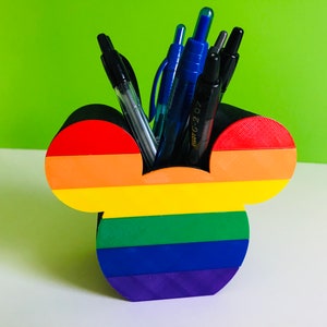 Rainbow Mickey Mouse LGBTQ Gay Pride 3D Printed Disney Pen, Pencil Holder for desk, work, office, dorm or Makeup Brush Holder for vanity