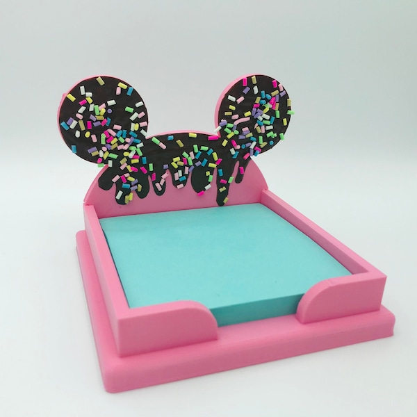 Ice Cream Sundae Mickey Mouse Ears 3D Printed Disney 3" x 3" Sticky Note Holder desk, work, home office, dorm, dormitory, college graduation