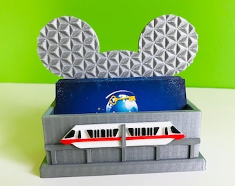 Spaceship Earth Mickey and Monorail Epcot 3D Printed Disney Business Card Holder for desk, work, office, dorm