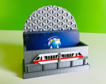 Spaceship Earth and Monorail Epcot 3D Printed Disney Business Card Holder for desk, work, office, dorm