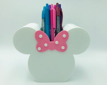 SMALL Minnie Mouse 3D Printed Disney Pen, Pencil, Paint Brush Holder desk, work, office, dorm, Makeup Brush Holder vanity, tiered tray decor
