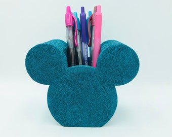 Glittered Mickey Mouse 3D Printed Disney Pen, Pencil, Paint Brush Holder for desk, work, office, Makeup Brush Holder for vanity