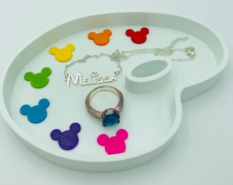 Paint Palette with Mickey Mouse Rainbow Paint Blobs Artist Jewelry and Trinket Tray to hold rings, necklaces, bracelets, earrings, pins, etc