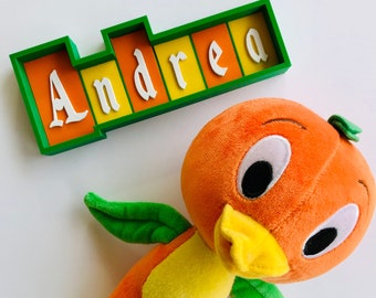 Personalized Orange Bird Disneyland Retro Sign Name Jewelry & Trinket Tray hold rings, necklaces, bracelets, earrings, pins, etc. vanity