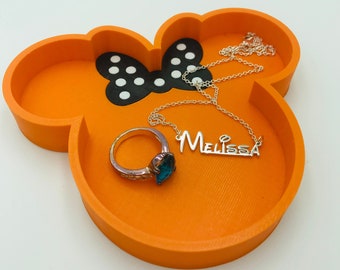 Halloween Minnie Mouse Holiday Jewelry and Trinket Tray to hold rings, necklaces, bracelets, earrings, pins, candy, etc. on vanity